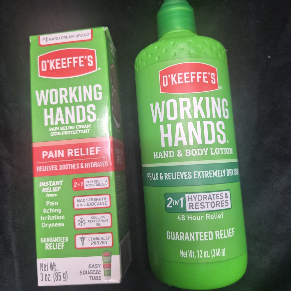 O’Keeffe’s Working Hands Lotion 12oz + Pain Relief Cream 3oz Bundle NEW